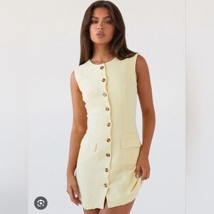 Peppermayo‎ Castello Fiore Linen Dress In Butter Yellow Size 12